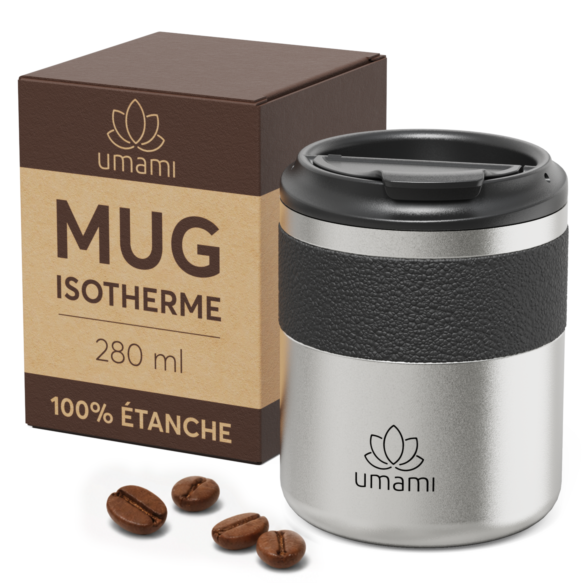 Thermobecher Schwarz & Metall 280 ml